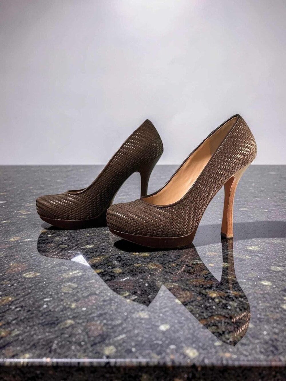 JOAN & DAVID Daralynn Leather Platform Stilettos Brown Size 8.5